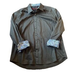 Robert Graham Flip Cuff Shirt Mens Size 2XL paisley lace Cotton Long Sleeve